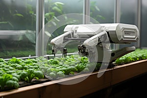 Smart farm innovation Robotic arm cultivates plants, transforming agriculture with automation