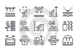 Smart farm related line icon set.