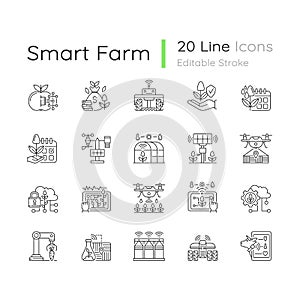 Smart farm system linear icons set
