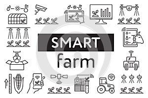 Smart farming and agriculture thin line vector icons set. World global agriculture or food crisis vector icon