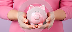 Smart financial planning pink piggy bank with coins, investments and finance concept