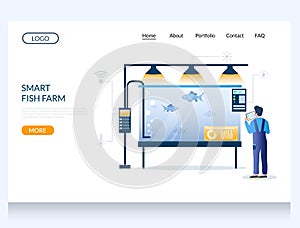 Smart fish farm vector website landing page design template