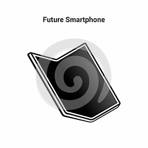 The smart of the future. Black and white icon on an isolated background. Folding smartphone. Bending modern display