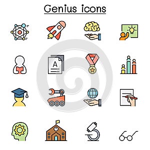 Smart, Genuis, Learning & education color line icon set