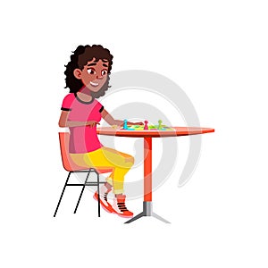 smart girl playing monopoly at desk cartoon vector