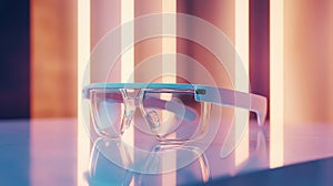 Smart glasses displaying augmented reality on reflective surface