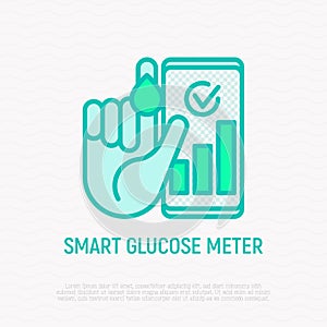 Smart glucose meter thin line icon