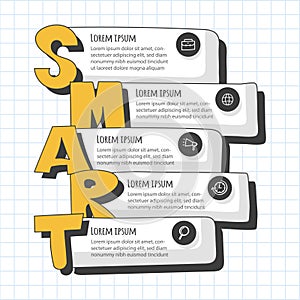 Smart goals setting diagram template Infographic hand drawn With yellow and black color.