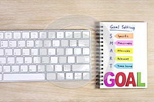 Smart goals setting written on the notebook
