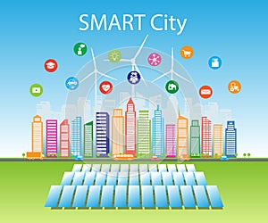 Smart green cities consume alternative natural energy sources with advanced intelligent services, social networks photo