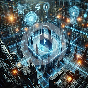 Smart Grid Cybersecurity A close up of a cybersecurity system pr