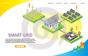 Smart grid landing page website vector template