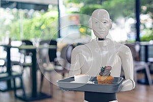 Smart handy dexterous chef robotic assistant in kitchen technology concept, robot  receive an order and cooking the recipe by prog