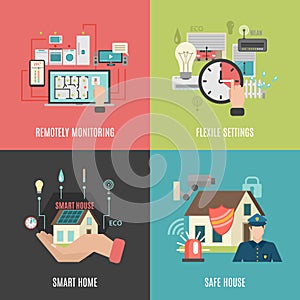 Smart home 4 flat icons square