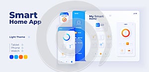 Smart home app screen vector adaptive design template. IOT application day mode interface with flat characters
