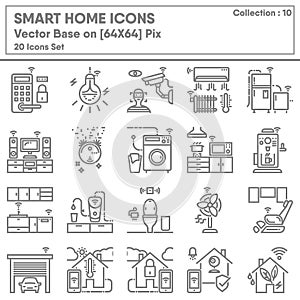 Smart Home and Application Icons Set, Icon Collection of Technology Monitor House Control. Lighting, Heating, Air Conditioning,