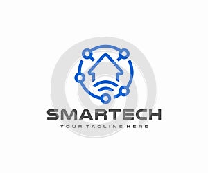 Smart home automation logo design. Remote home control system vector design