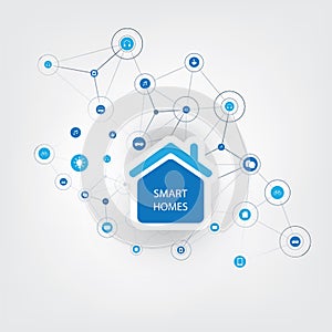 Smart Home, Cloud Computing Design Concept with Icons - Digital Network Connections, Technology Background