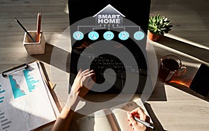 Smart home concept, control panel software on device screen