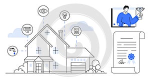 Smart Home System with Connected Devices and Digital Certification Concept