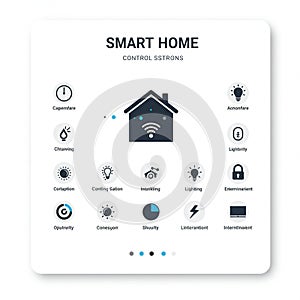 Smart home control interface with a central icon of a house and WiFi signal photo