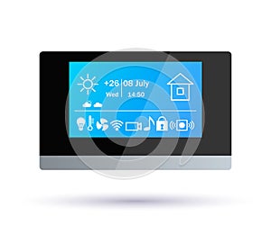 Smart home control panel. Application icons. climate control, alarm, music, security, video surveillance, electricity, internet wi