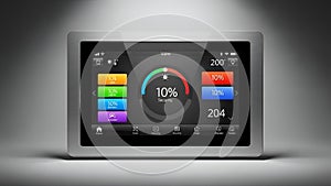 Smart Home Control Panel Interface with Security, Lights, and Temperature Settings