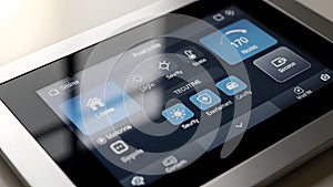 Smart Home Control Panel Interface on Tablet - Security, Lighting, Entertainment