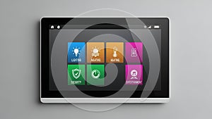 Smart Home Control Panel Lighting, Heating, Security, Entertainment - Tablet Interface