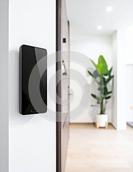 Smart Home Control Panel in a Modern Hallway