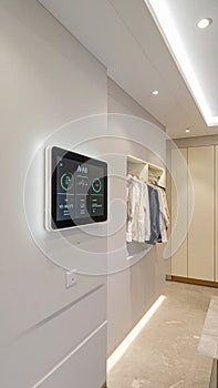 Smart Home Control Panel in a Modern Hallway