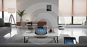 Smart Home Control Panel and Modern Living Room