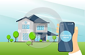 Smart home control system, eco house , technology and lifestyle concept