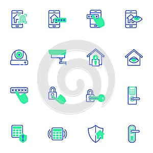 Smart home control system line icons set