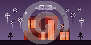 Smart home control technology with outline icons, Modern House automation background