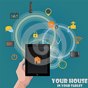 Smart home detectors control concept via tablet