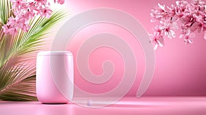 Smart Home Device with Pink Blossoms on Pink Background