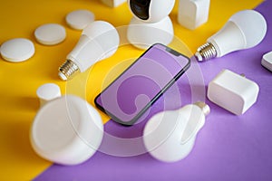 Smart home devices controled by smartphone.