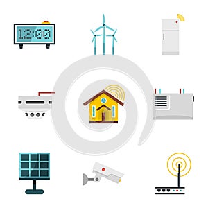 Smart home devices icon set, flat style