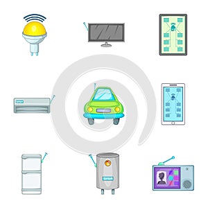 Smart home devices icons set, cartoon style