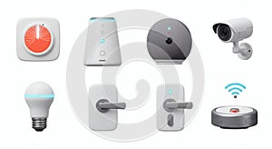 Smart Home Devices Set with Security, Lighting, and Automation Elements