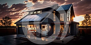 Smart home with energy efficient appliances and solar panels on the roof Generative AI