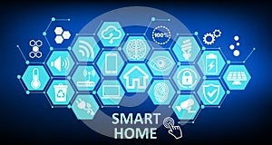 Smart home - futuristic interface, automation assistant. Control system. Innovation technology network concept