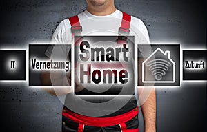 Smart home (in german networking future) home touchscreen is ope