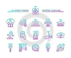 Smart home gradient outline icons