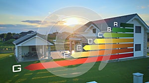 Smart home with graphic of energy efficient classes