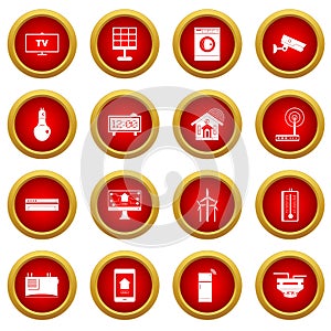 Smart home house icon red circle set