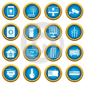 Smart home house icons blue circle set