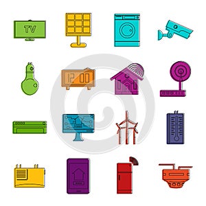 Smart home house icons doodle set