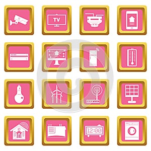 Smart home house icons pink